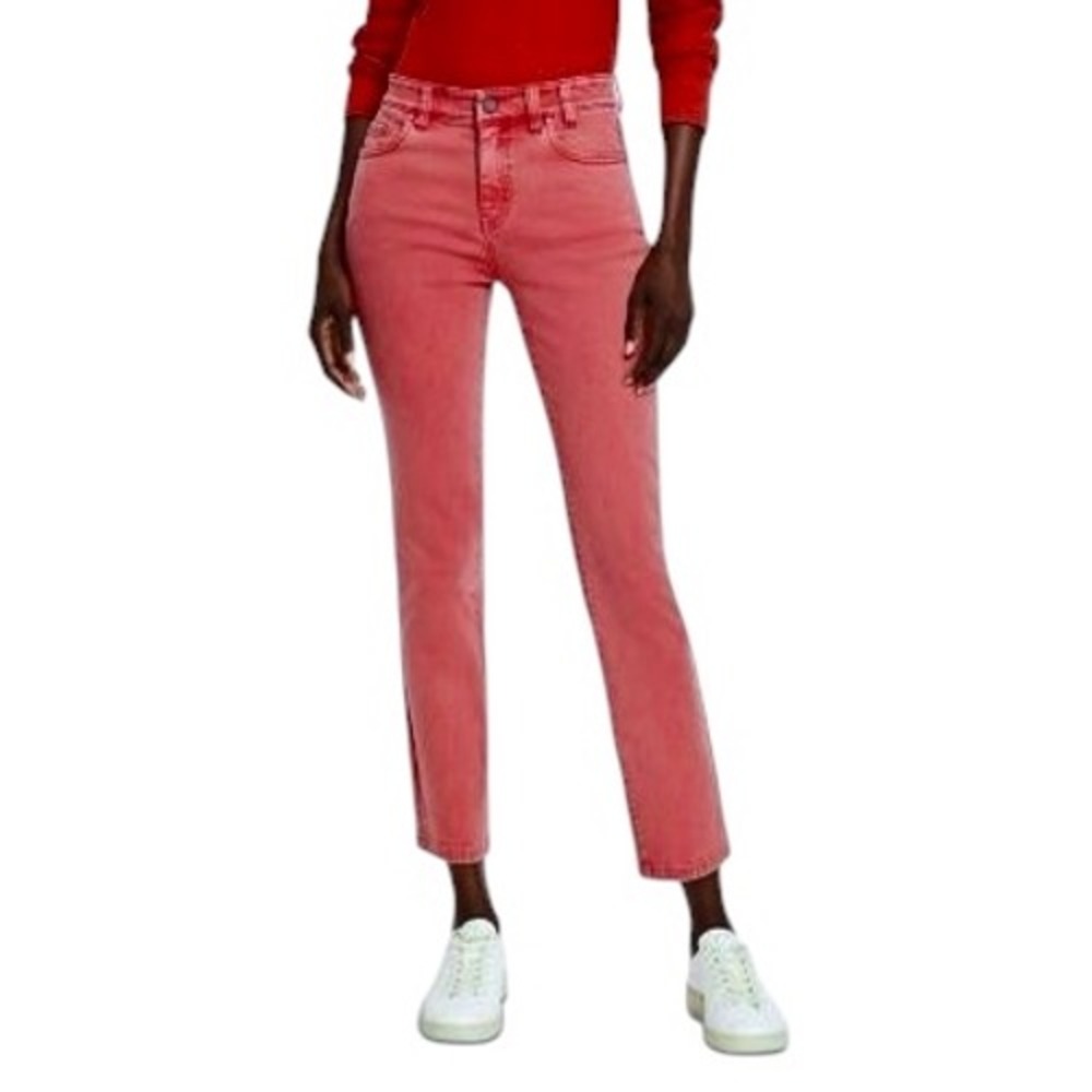NIC+ZOE Cotton Blend Tandoori coral Mid Rise Straight Versatile Ankle Jeans 31